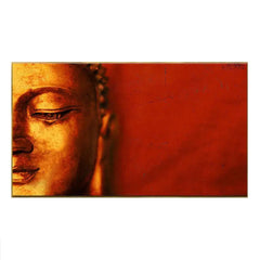 Crimson Buddha Serenity: Big Panoramic Canvas Wall Painting with Frame ( 48 x 24 ) Inch