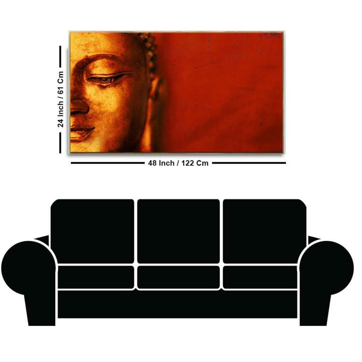 Crimson Buddha Serenity: Big Panoramic Canvas Wall Painting with Frame ( 48 x 24 ) Inch