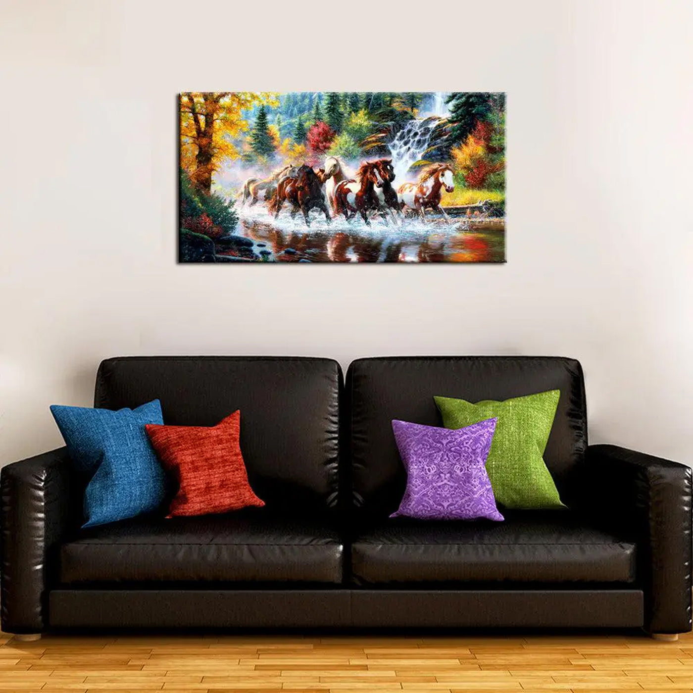 7 running canvas print is on wooden frame with hooks mounted on each panel