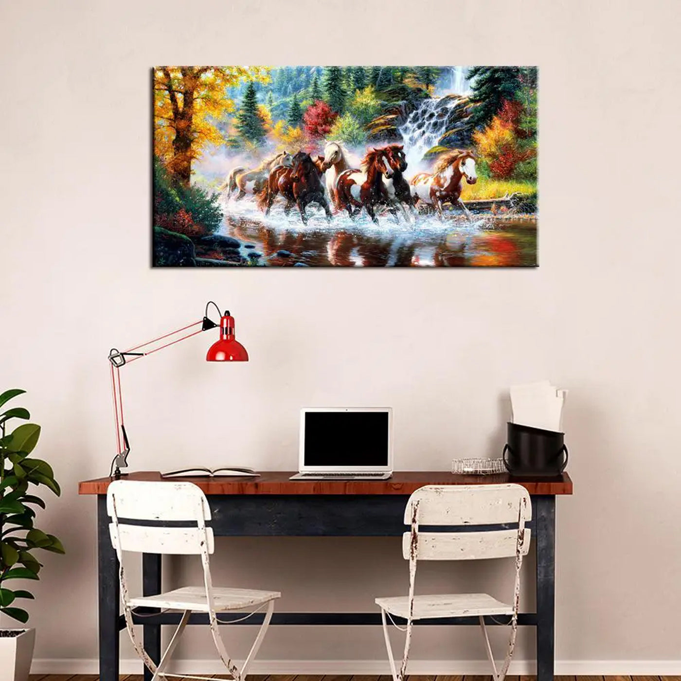 7 running canvas print is on wooden frame with hooks mounted on each panel