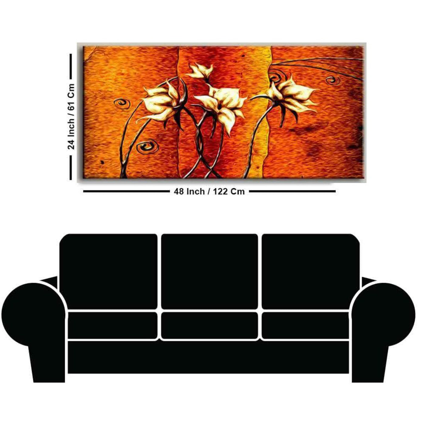 Abstract Floral Elegance: Big Panoramic Wall Painting with Frame ( 48 x 24 ) Inch