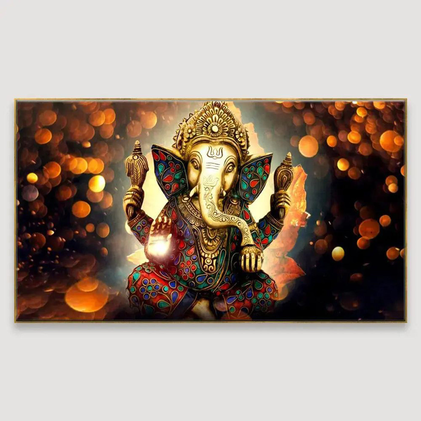 Spiritual Elegance: Big Panoramic Sri Ganesha Canvas Wall Painting with Frame ( 48 x 24 ) Inch