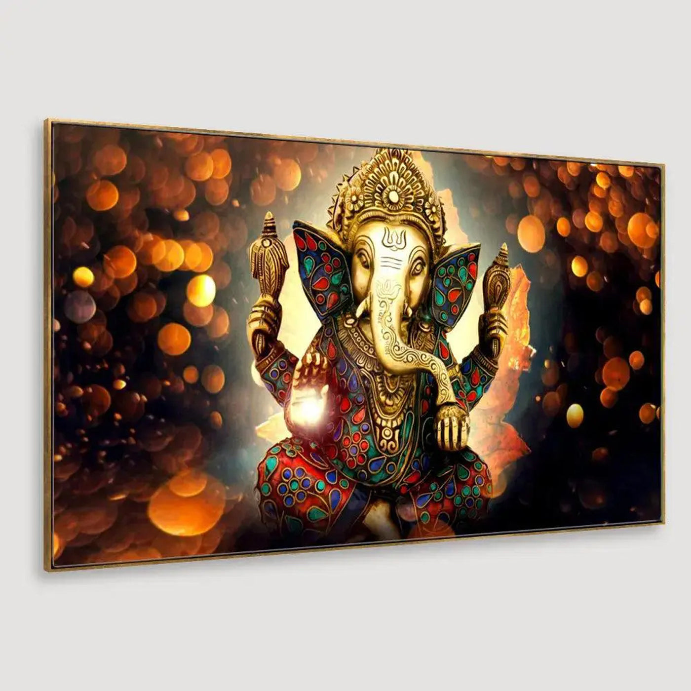 Spiritual Elegance: Big Panoramic Sri Ganesha Canvas Wall Painting with Frame ( 48 x 24 ) Inch