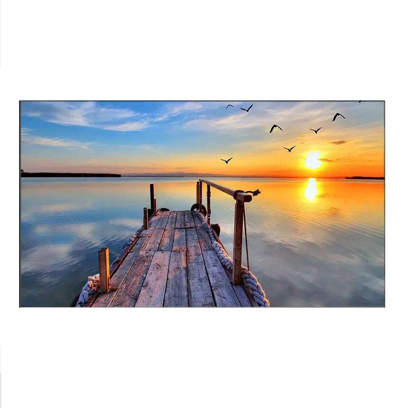 Sunset scenery canvas print is on wooden frame with hooks mounted on each panel