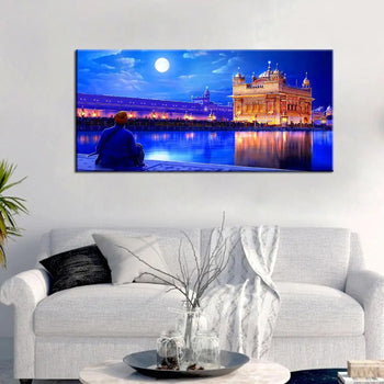 Sikh Golden Temple Canvas Wall Painting Big Panoramic with Frame