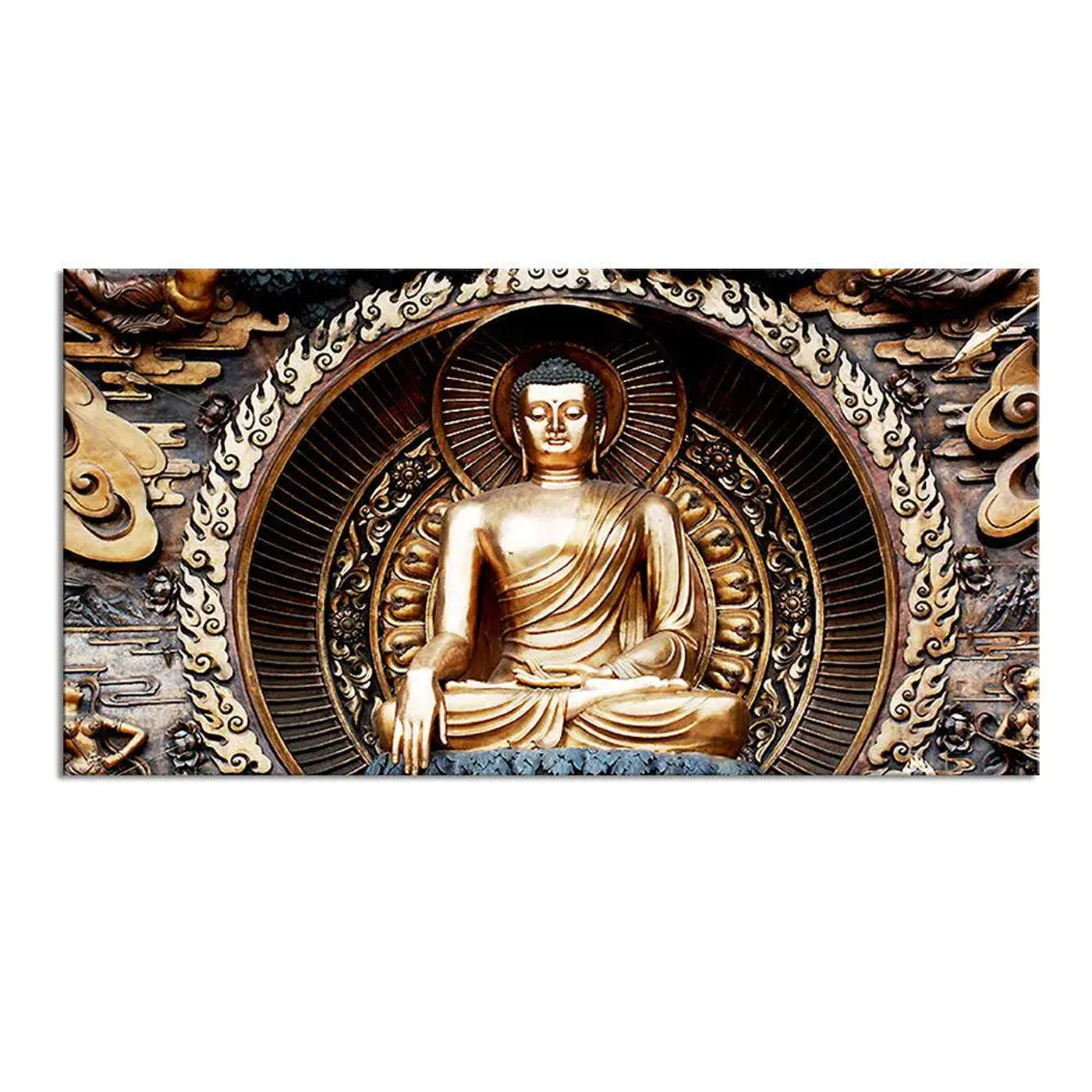 Meditating Buddha sculpture canvas wall painting with Floating frame