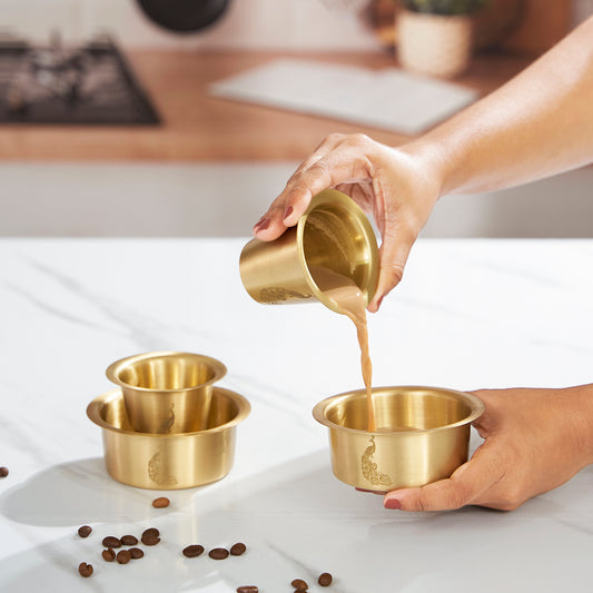 Pure Brass Dabara Set Tea Coffee Kumbakonam Dabara Set South Indian Coffee Glass Tumbler Set Serving Drinkware  Brass Dabara Tumbler Set-150 ml (Peacock design)