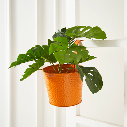 Metal Hanging Planter Railing Flower Pot with Handle for Balcony Indoor Outdoor Home Office Garden Decor-Orange