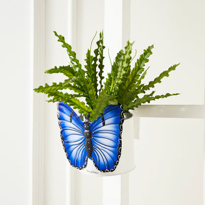 Butterfly Metal Hanging Planter for Plants Railing Flower Pot for Balcony Indoor Outdoor Hanging Pots for Plants Home Office Decor Garden Interior Balcony Decoration- White