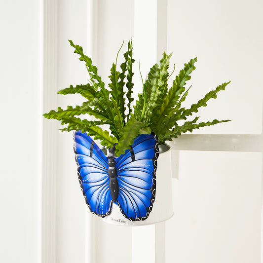 Butterfly Metal Hanging Planter for Plants Railing Flower Pot for Balcony Indoor Outdoor Hanging Pots for Plants Home Office Decor Garden Interior Balcony Decoration- White