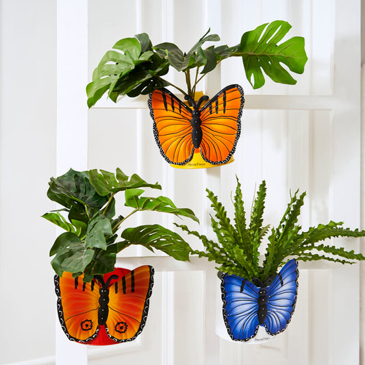 Butterfly Metal Hanging Planter for Plants Railing Flower Pot for Balcony Indoor Outdoor Hanging Pots for Plants Home Office Decor Garden Interior Balcony Decoration Set of 3