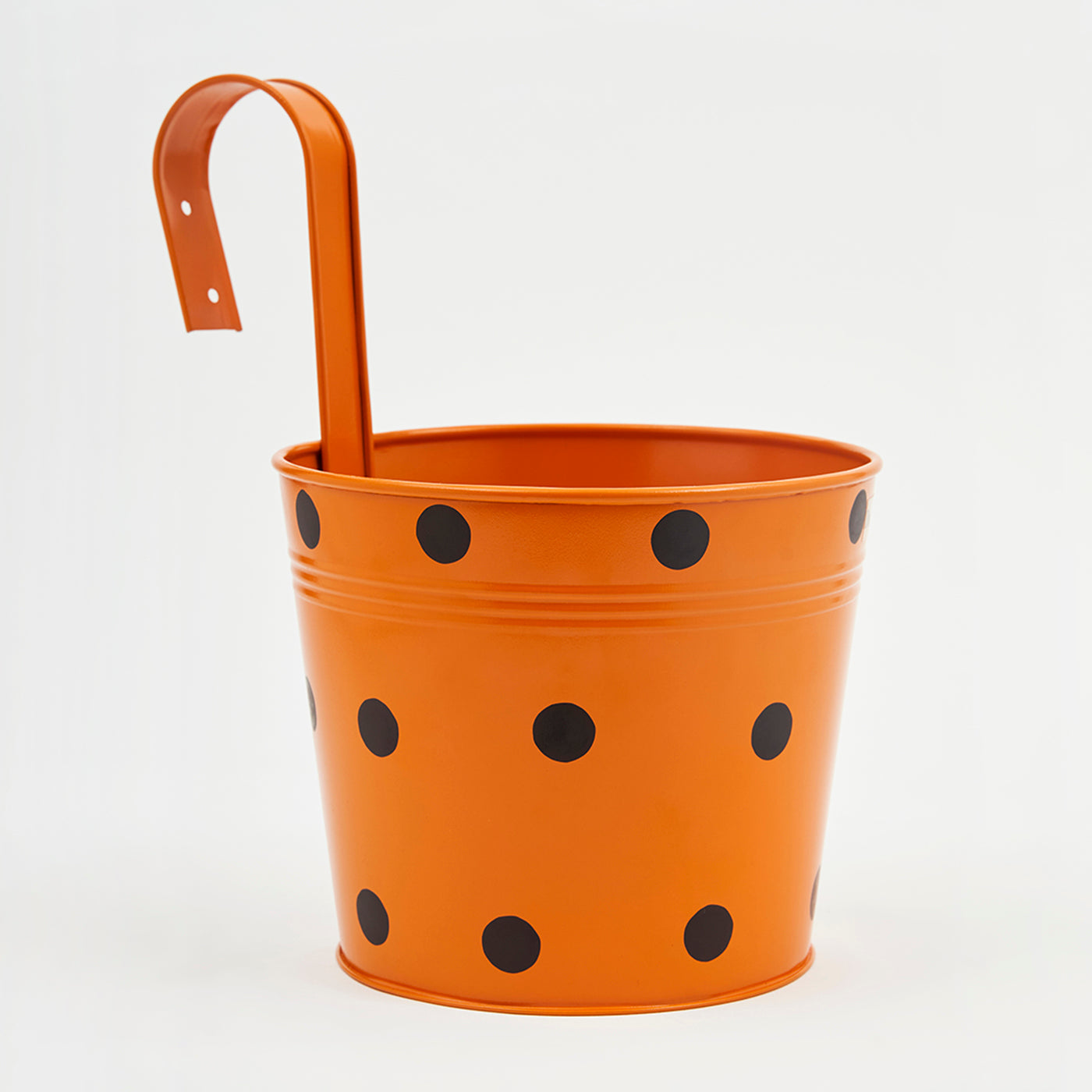 Metal Hanging Planter Dotted Railing Flower Pot with Handle for Balcony Indoor Outdoor Home Office Garden Decor-Orange