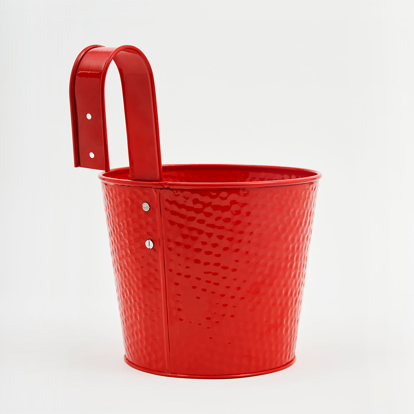 Metal Hanging Planter Railing Flower Pot with Handle for Balcony Indoor Outdoor Home Office Garden Decor-Red