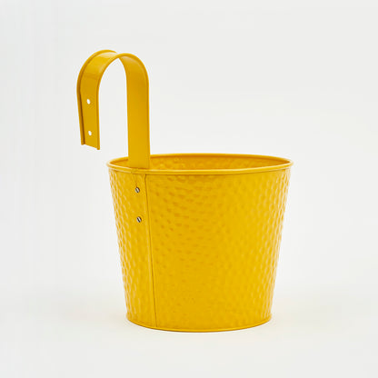 Metal Hanging Planter Railing Flower Pot with Handle for Balcony Indoor Outdoor Home Office Garden Decor-Yellow