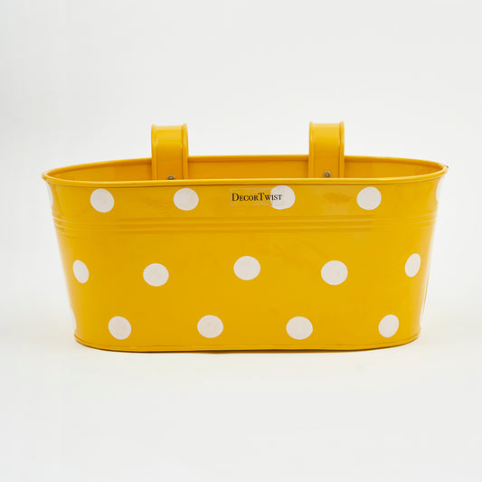 Metal Hanging Planter Dotted Oval Railing Flower Pot with Detachable Handle for Balcony Indoor Outdoor Home Office Garden Decor(Yellow)
