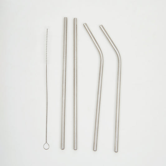 Reusable Stainless Steel Straw with Cleaning Brush Set of 5