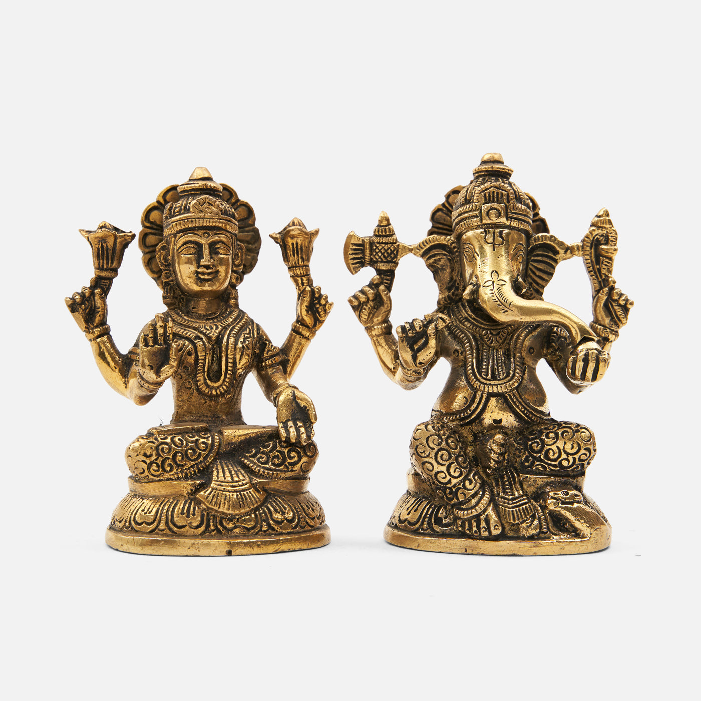 Brass Superfine Ganesh And Lakshmi Idol Set