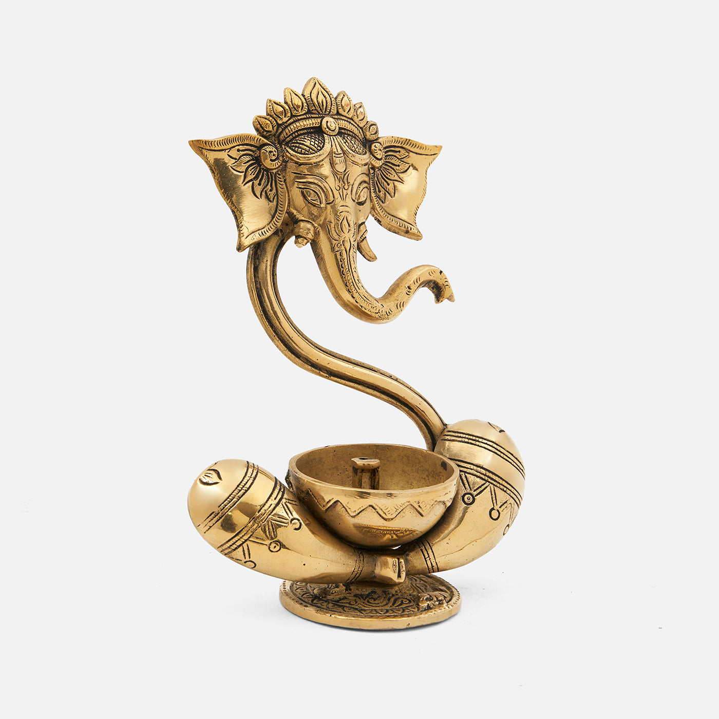 Brass Modern Ganesha Idol With Akhand Diya