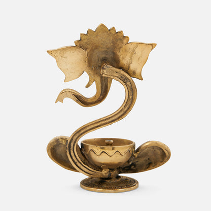 Brass Modern Ganesha Idol With Akhand Diya