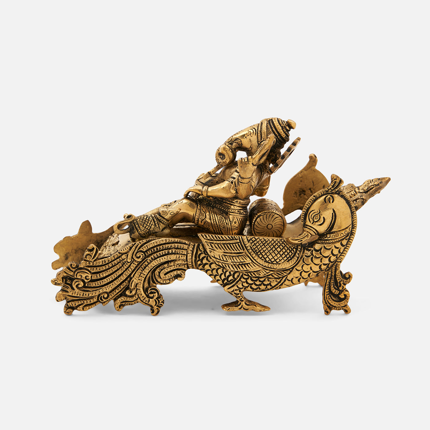 Brass Sofa Ganesha- Lord Ganesha Resting On Peacock Couch