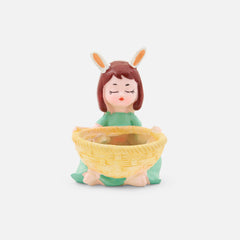 Cute Girl with Yellow Basket Succulent Planter For Home Garden Office Desktop