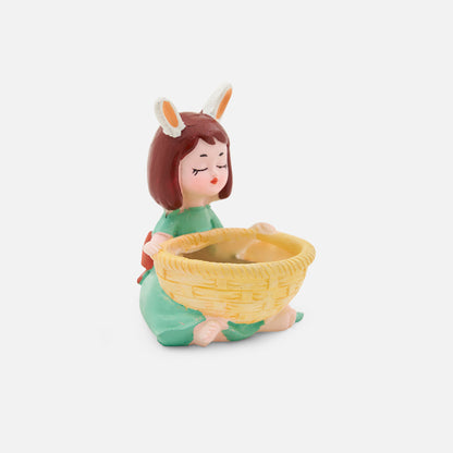 Cute Girl with Yellow Basket Succulent Planter For Home Garden Office Desktop