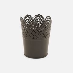 Metal Planter Flower Pot For Home Garden Office Desktop- Black