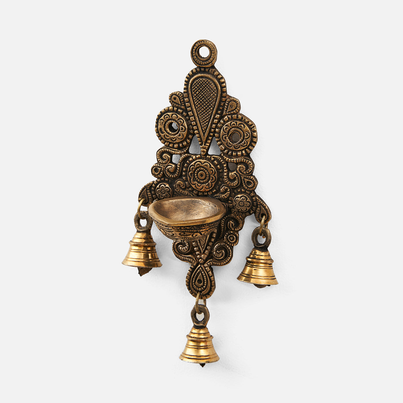 Brass Wall Fixed Hanging Diya With Bells