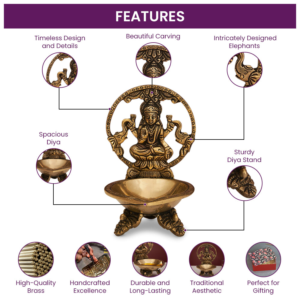Brass Decorative Goddess Laxmi Diya With Stand