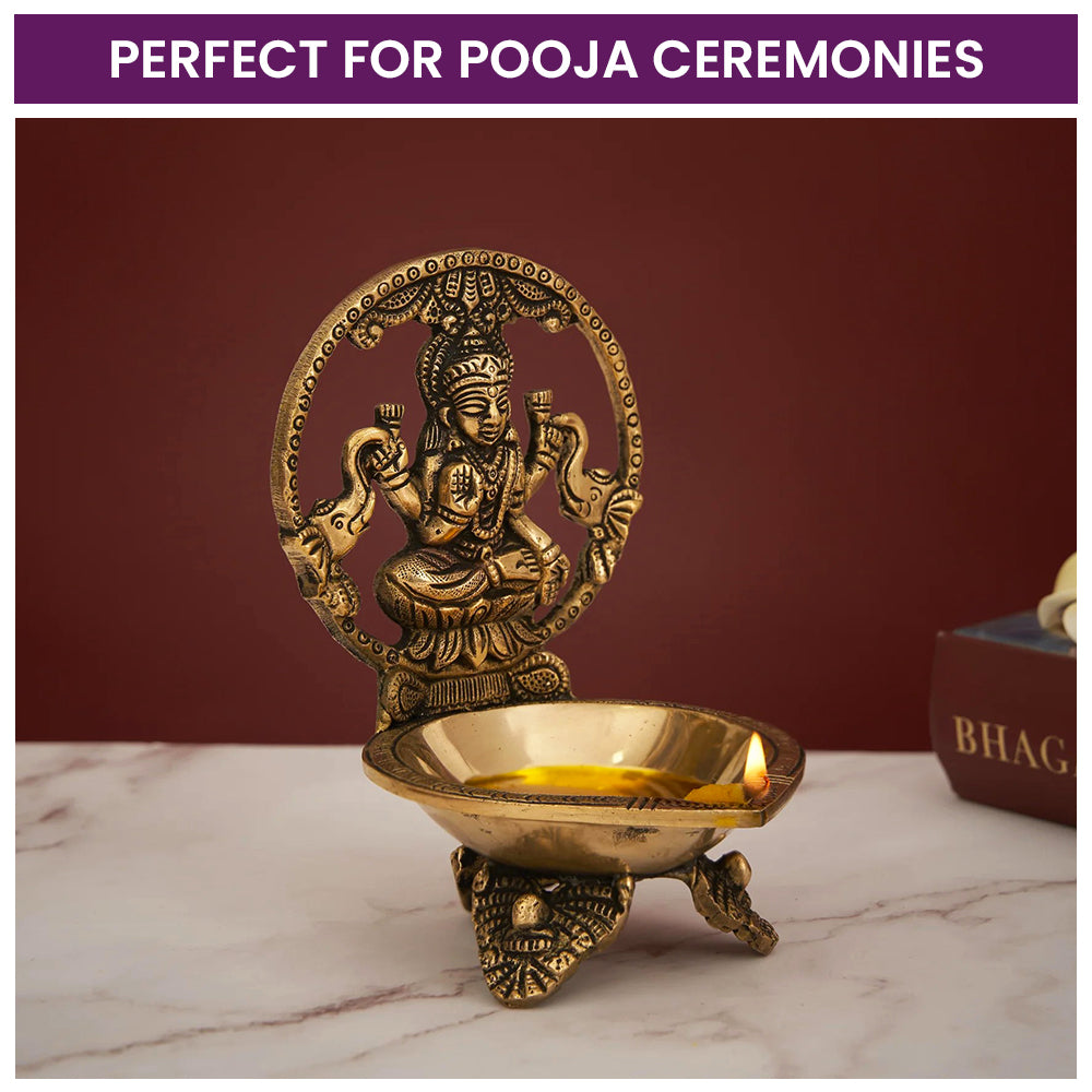 Brass Decorative Goddess Laxmi Diya With Stand