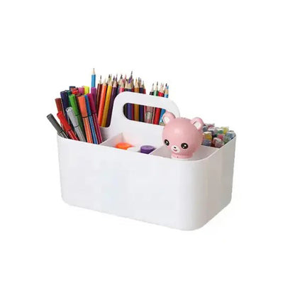 Multi-functional Plastic Desk and Bathroom Organizer 5 Compartments for Cosmetics, Pens, Pencils, and Toothpaste (White)