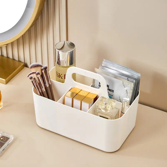 Multi-functional Plastic Desk and Bathroom Organizer 5 Compartments for Cosmetics, Pens, Pencils, and Toothpaste (White)