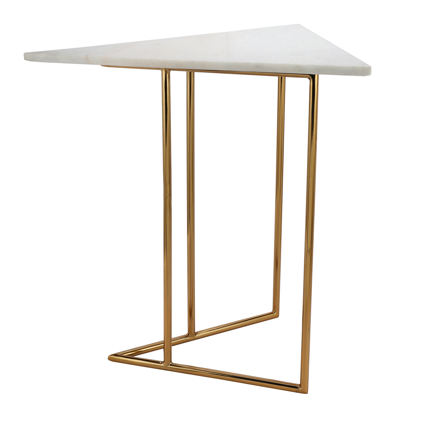 Marbled Steel Triangle Nesting Tables in shiny Gold Nickel Finish 2pcs set