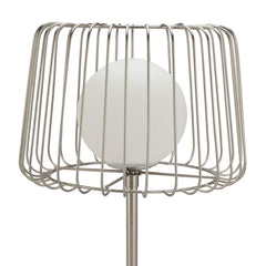 "Caged Orb" Silver Table Lamp with White Marble Base