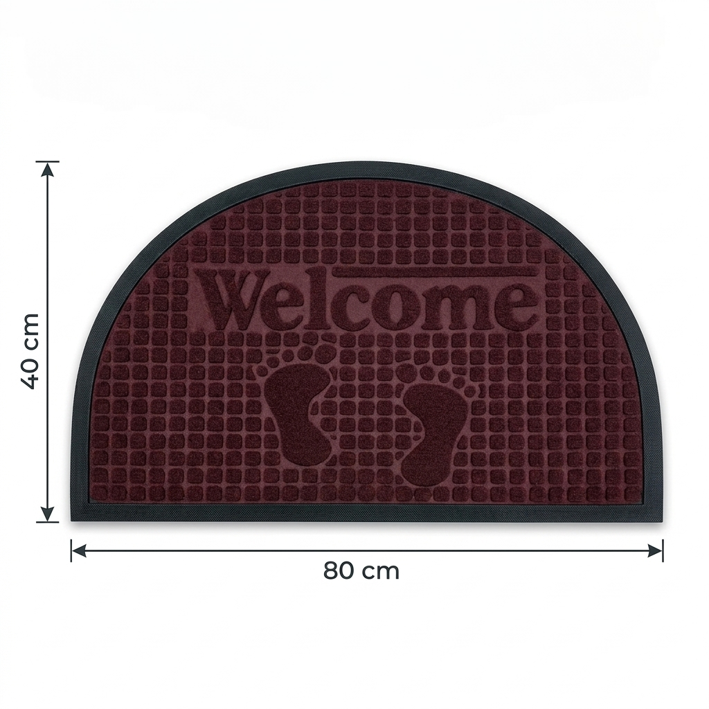 DecorTwist Half Round PVC Door Mat 80x40 cm – Anti-Slip Rubber Backing, Waterproof Welcome Doormat for Indoor & Outdoor Entrance (3mm Slim, Modern Design)