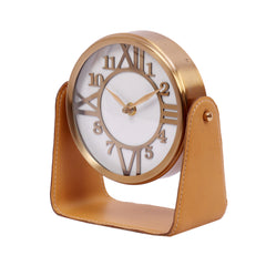 Brings Gold Leather Table Clock showpiece