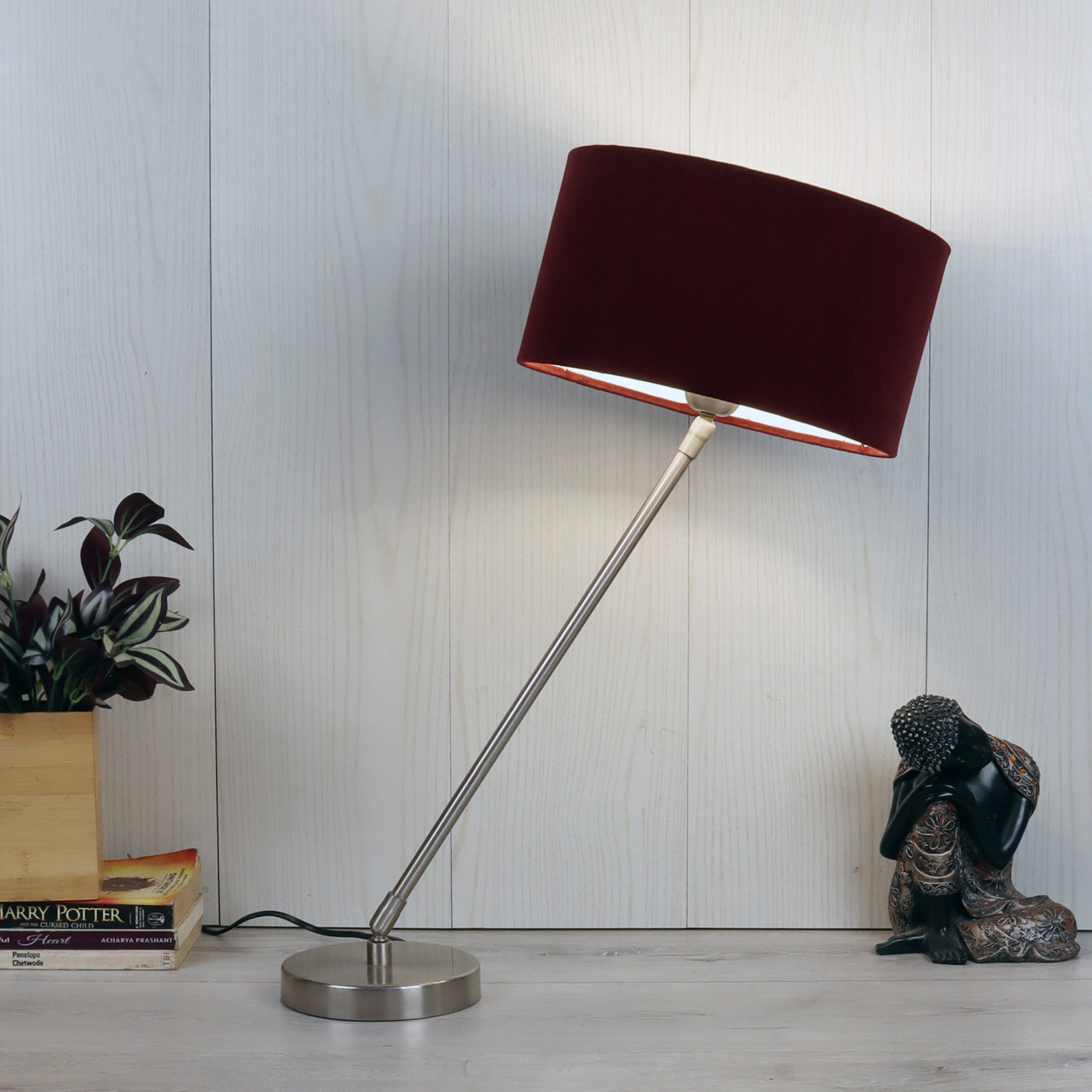 The "Large Silver MJ  Lamp" with Red velvet shade