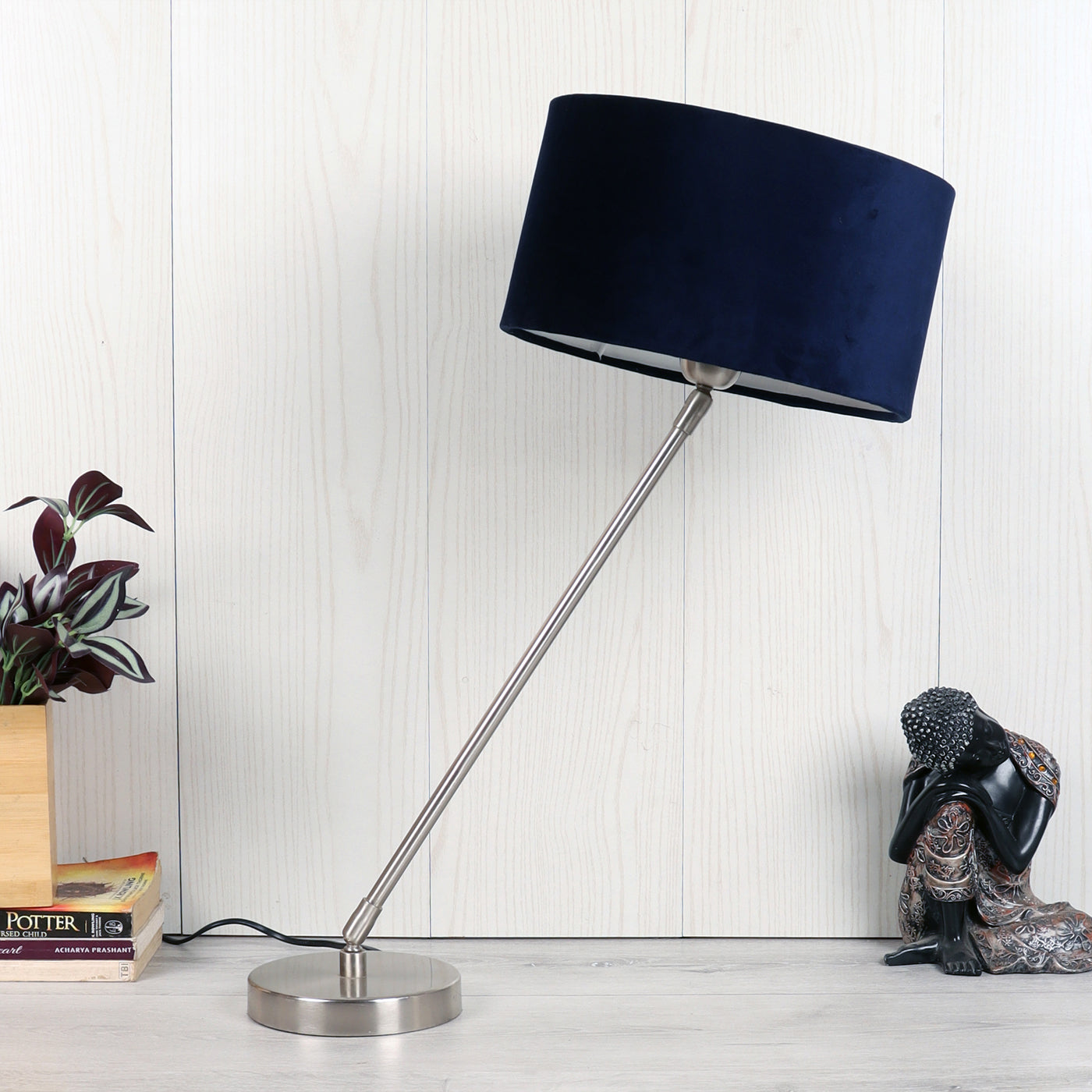 The "Large Silver MJ  Lamp" with Grey velvet shade by Deor de Maison