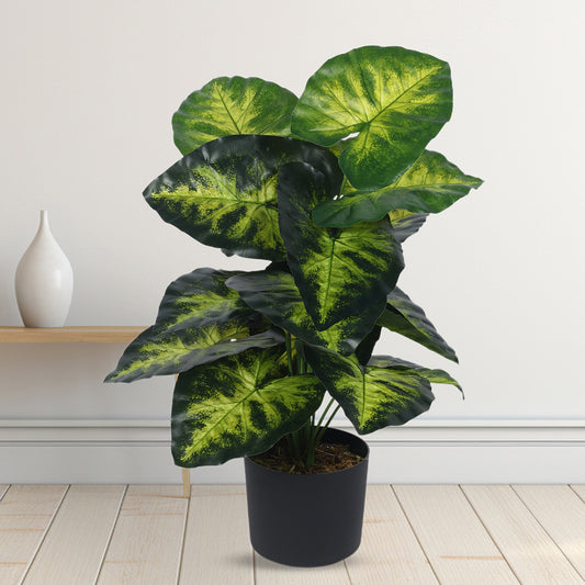 Artificial PVC Photosh Big Leaves Plants for Indoor & Outdoor with pot (18 Leaves, 70 cm Tall, Multicolor)