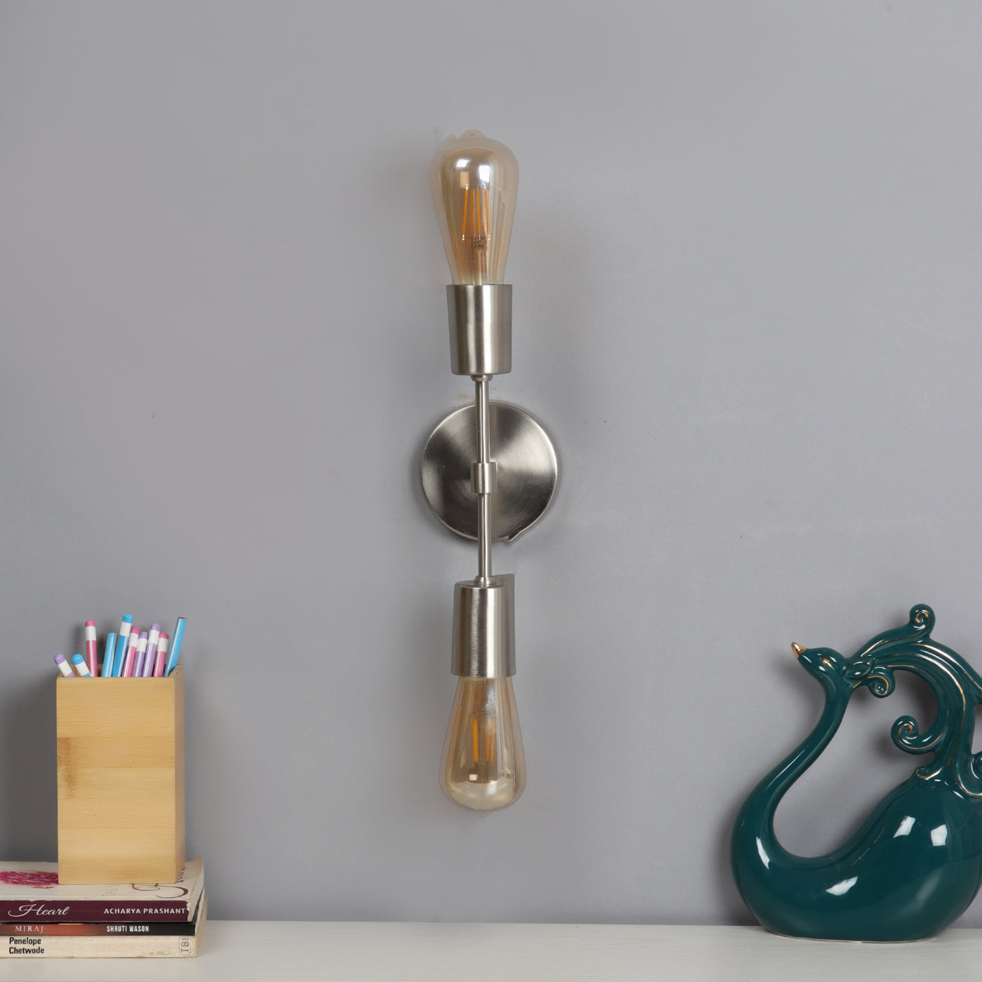 Salcia Silver Double Wall light in Pewter Finish