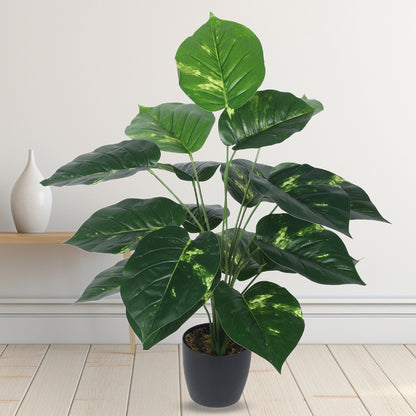 Artificial PVC Watermelon Big Leaves Plants for Indoor & Outdoor with pot (18 Leaves, 70 cm Tall, Multicolor)