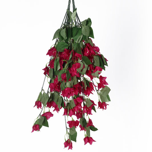 Artificial Hanging Bougainvillea Flower Garland Forks Artificial Bougainvillea Vine for Ceiling (75 cm Tall, Pack of 2, Dark/Pink)