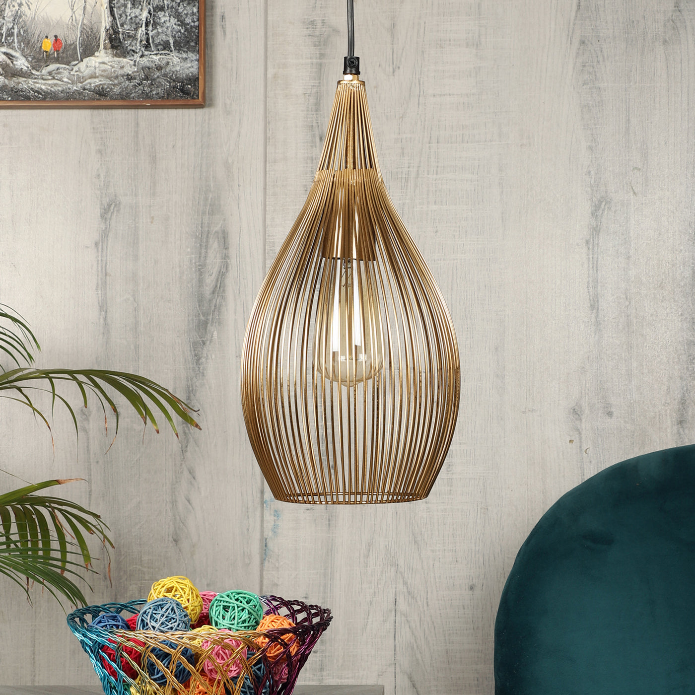 "The Wired Pendant Light" in Heavy Gold Finish