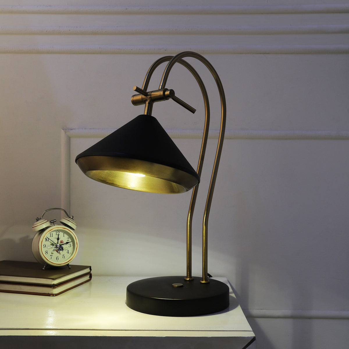 The "Shelby" Adjustable Table lamp in Black and Gold Finish