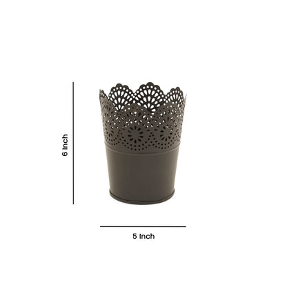 Metal Planter Flower Pot For Home Garden Office Desktop- Black