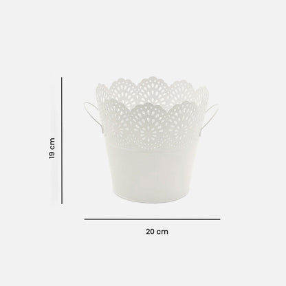 Metal Planter Flower Pot For Home Garden Office Desktop- White