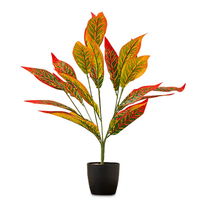 Artificial Iceton Croton Plant for Home and Office Decor Gifting Natural Looking Indoor and Outdoor Plant Garden Interior Balcony Decoration (With Pot)