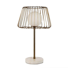 "Caged Orb" Gold Table Lamp with White Marble Base