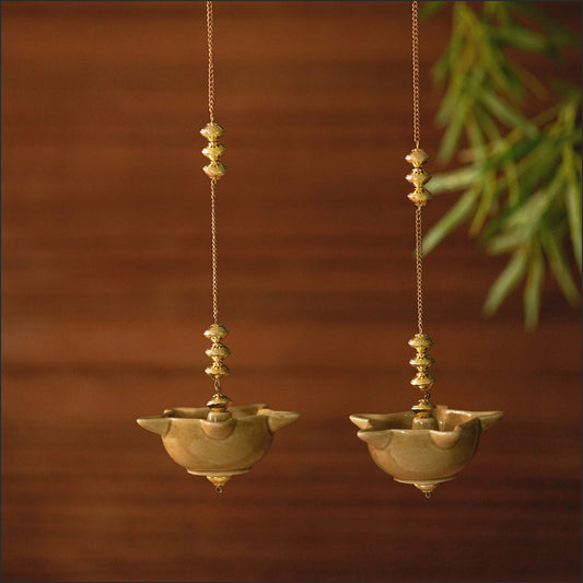 MANDIR HANGING OCHRE DIYA (SET of 2)