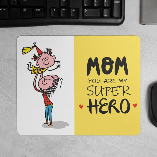 "Mom You Are Super Hero" Quotes Printed Mouse Pad Non-Slip Spill-Resistant Mousepad with Special-Textured Surface for Laptop PC